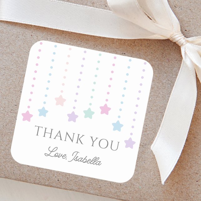 Sticker Carré Elégant Twinkle Little Stars Baby shower Merci (Créateur téléchargé)