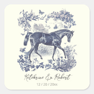 Sticker Carré Elégant Vintage Chic Blue Horse Toile Mariage