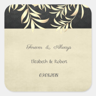 Sticker Carré Élégant Vintage Feuille Mariage Faux Gold