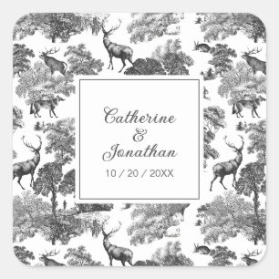 Sticker Carré Elégant Vintage noir blanc toile Motif cerf