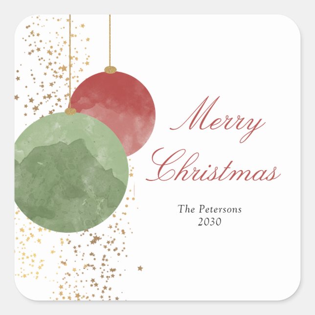 Sticker Carré Elegant Watercolor Christmas Baubles (Devant)
