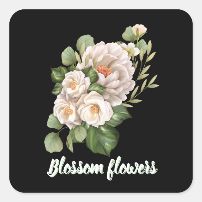 Sticker Carré Elegant white floral bouquet with green leaves (Devant)
