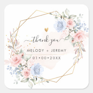 Sticker Carré Elégante aquarelle bleu bleu foncé Merci rose