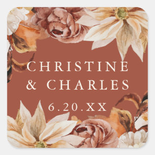 Sticker Carré Elégante aquarelle d'automne Mariage en terre cuit