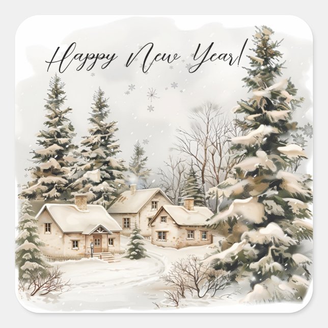 Sticker Carré Elégante aquarelle de Noël Botanique (Devant)