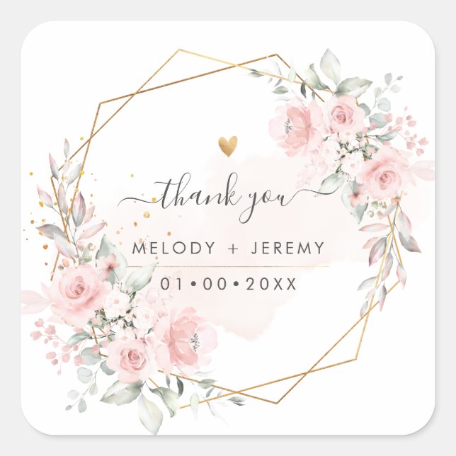 Sticker Carré Elégante aquarelle Dusty Blush Merci rose (Devant)