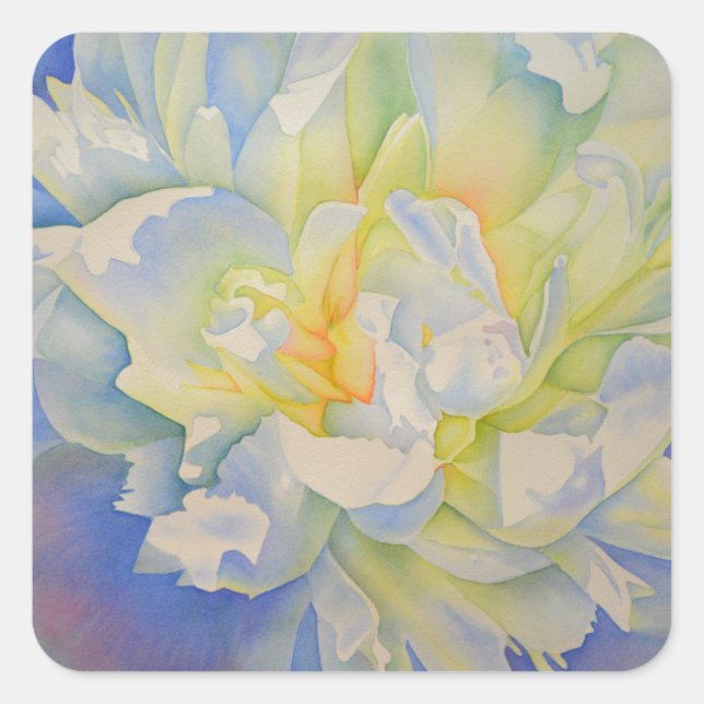 Sticker Carré Elégante aquarelle fleurie de pivoine blanche (Devant)