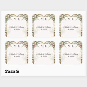 Sticker Carré Elégante aquarelle Floral Heart Thème
