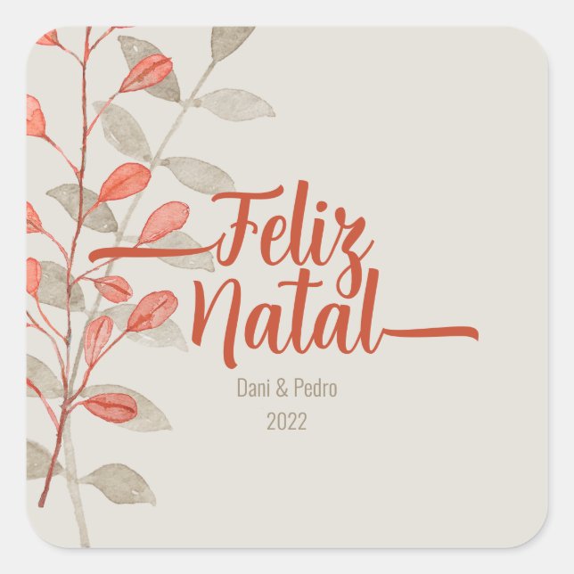 Sticker Carré Elégante aquarelle Joyeux Noël Feliz Natal Gif (Devant)