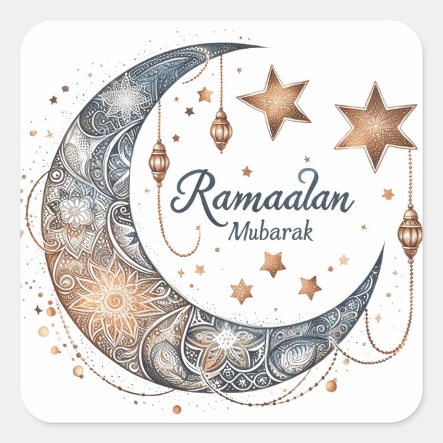 Sticker Carré Elégante aquarelle Ramadan Kareem Moubarak (Devant)