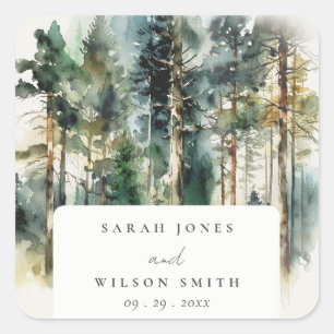 Sticker Carré Elégante aquarelle verte Mariage forestier