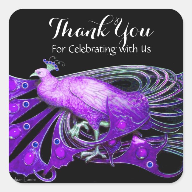 Sticker Carré ELÉGANTE BIJOULE EN PURPLE, Merci NOIR (Devant)