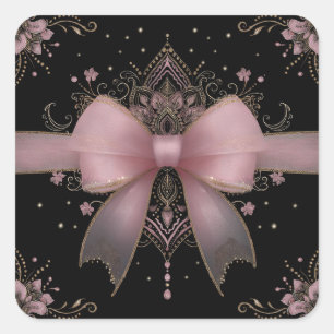Sticker Carré Elégante Bow rose pâle avec design floral indien