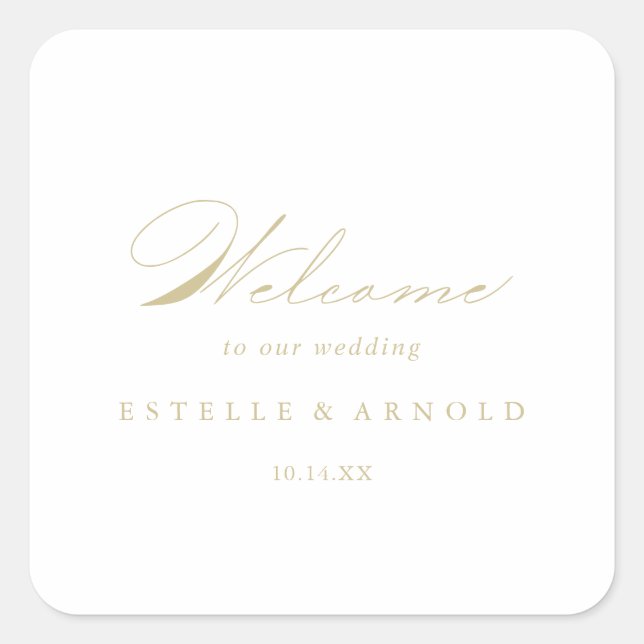 Sticker Carré Élégante Calligraphie Moderne Mariage Or Bienvenue (Devant)