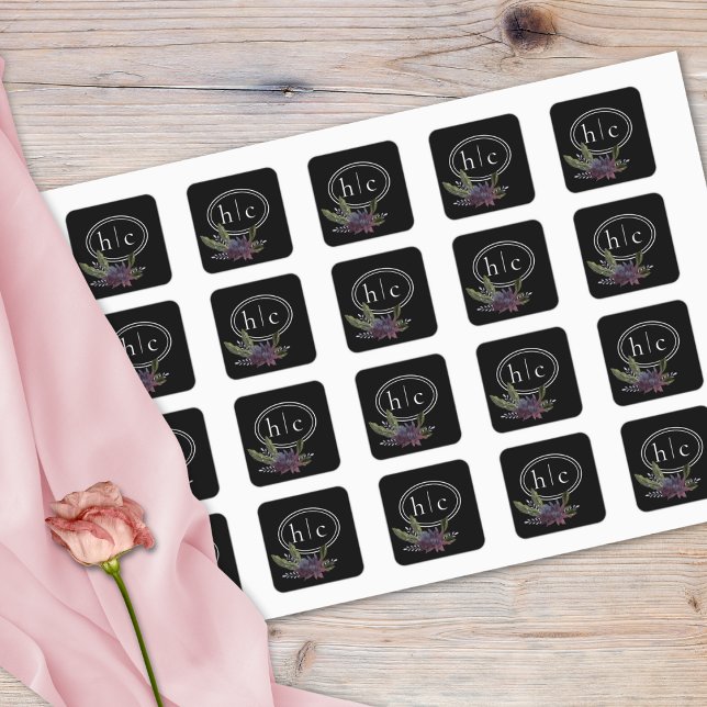 Sticker Carré Elégante Cascade florale foncée Noir Bourgogne (Créateur téléchargé)