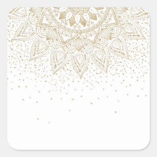 Sticker Carré Elégante conception de points Mandala Or