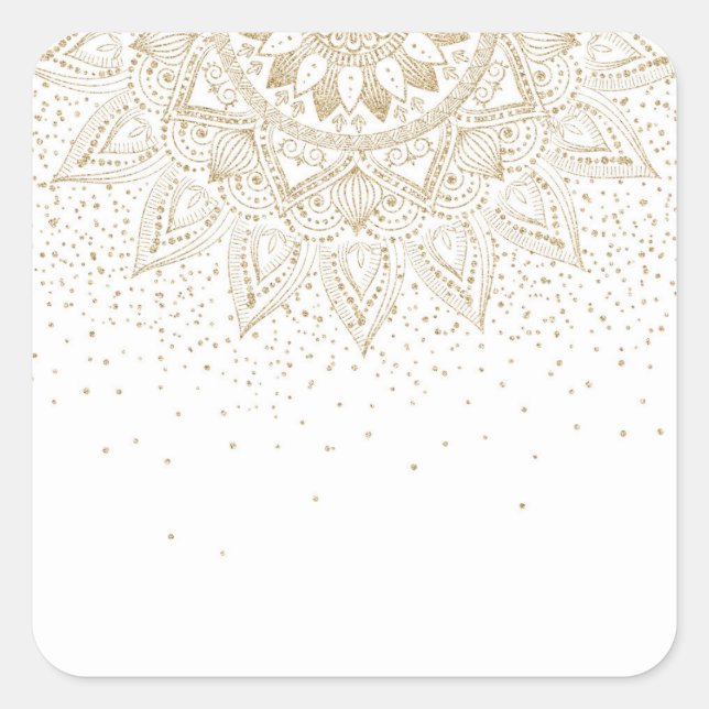 Sticker Carré Elégante conception de points Mandala Or (Devant)