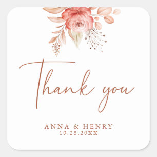 Sticker Carré Elégante couleur rose rose Mariage floral