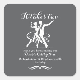 Sticker Carré Élégante Couple Dansant Joint Anniversaire Célébra