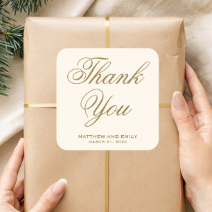 Sticker Carré Elégante crème et Merci d'or mariage Faveur