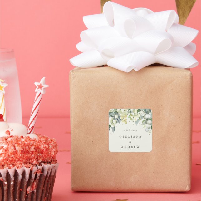 Sticker Carré Elégante crème Snowberry+Eucalyptus Mariage (Fête)