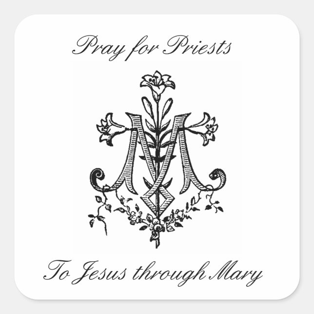 Sticker Carré Elégante Croix mariale avec Lilies Prier prêtres (Devant)