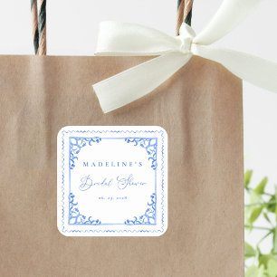 Sticker Carré Élégante douche de mariée en carreaux bleus et bla