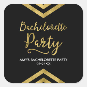 Sticker Carré Elégante Faux Gold Chevron Bachelorette Party