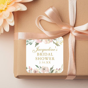Sticker Carré Élégante Fête de Mariage Rose Floral Personnalisée