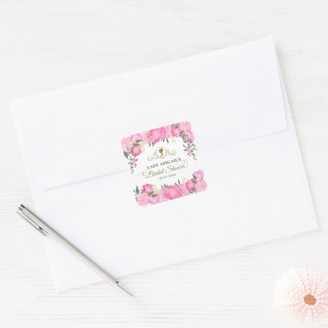Sticker Carré Élégante Fête des mariées victorienne rose pâle (Enveloppe)