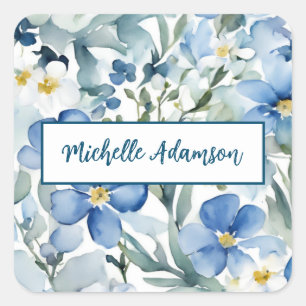 Sticker Carré Elégante Fleurs Bleues Bleues Bleues Rétro