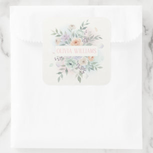Sticker Carré Élégante Florale Aquarelle