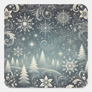 Sticker Carré Élégante Forêt de neige Noël