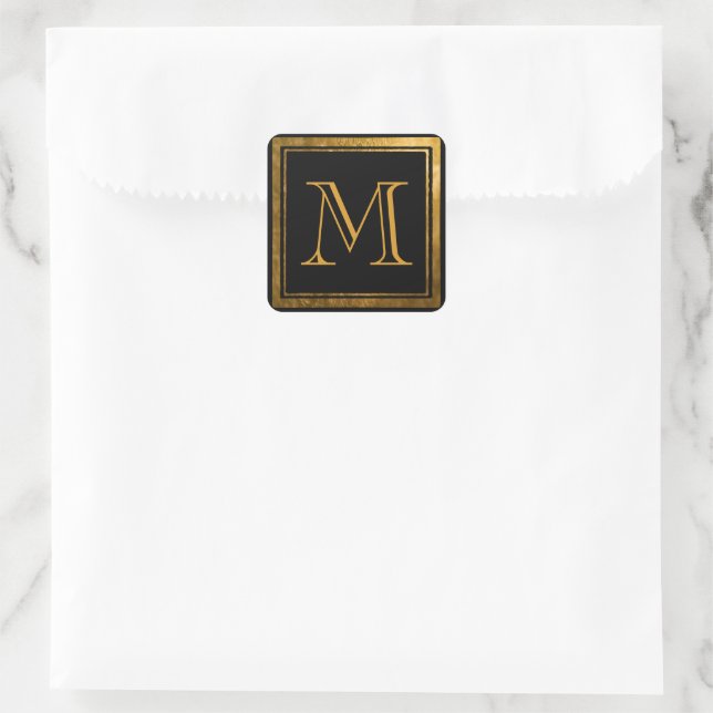 Sticker Carré Élégante huile d'or noir encadrée Monogramme (Sac)