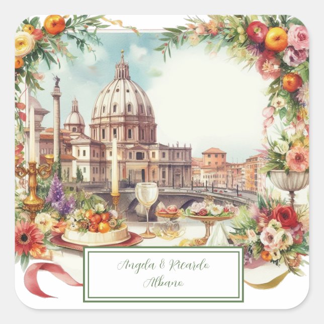 Sticker Carré Elégante Italie, invitation au dîner à Florence, (Devant)