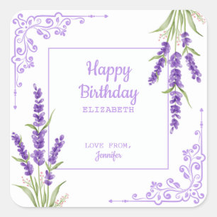 Sticker Carré Elégante Lavande violette Antique Frame Anniversai
