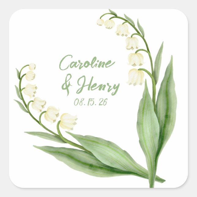 Sticker Carré Élégante Lily de la Vallée Mariage personnalisé (Devant)