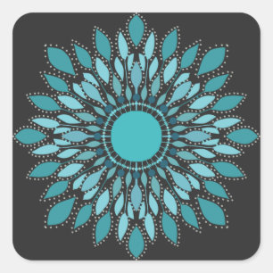 Sticker Carré Elégante Mandala Turquoise Lotus Flower