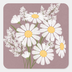 Sticker Carré Élégante marguerite florale blanche sur Mariage ro