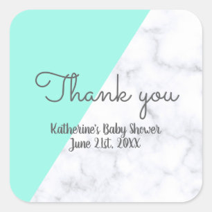 Sticker Carré Elégante menthe et baby shower en marbre blanc