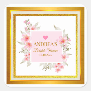 Sticker Carré Élégante Moderne Romantique Fête de Mariage Floral