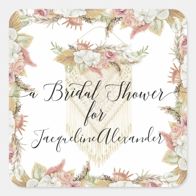Sticker Carré Élégante Pampas Botanique Verdure Floral Bridal (Devant)