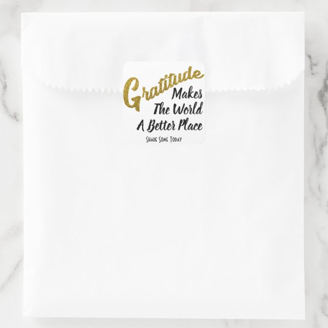 Sticker Carré Elégante Parties scintillant d'or Gratitude Typogr (Sac)