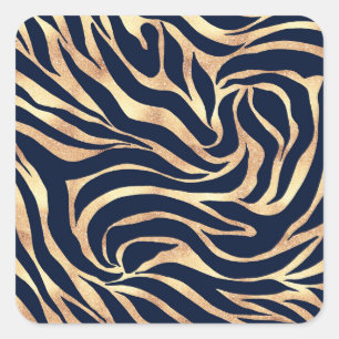 Sticker Carré Elégante Parties scintillant or Zebra Nay-Blue Po