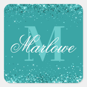 Sticker Carré Elégante Parties scintillant Turquoise bleu vert M