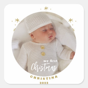 Sticker Carré Élégante photo de mon premier bébé de Noël à 2 fac