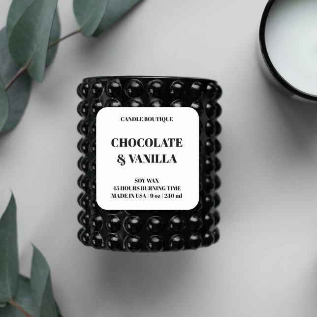 Sticker Carré élégante typographie noir et blanc bougie étiquett (Créateur téléchargé)