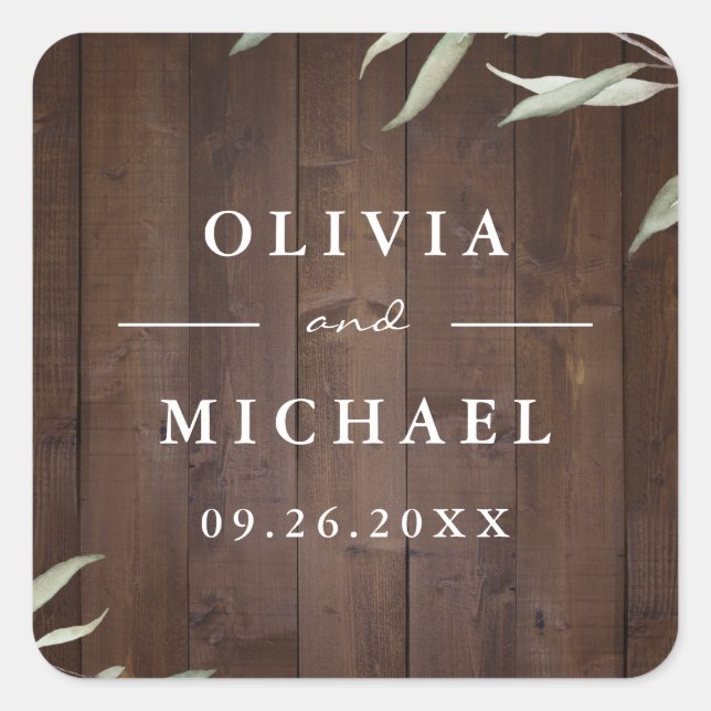 Sticker Carré Élégante verdure grange bois comté mariage rustiqu (Devant)