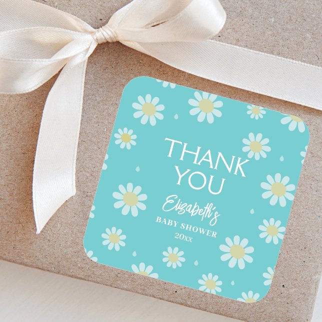 Sticker Carré Elégantes marguerites blanches Baby shower d'été M (Créateur téléchargé)