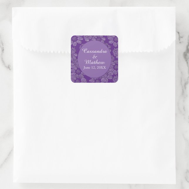 Sticker Carré Élégantes marguerites en Floral Royal Purple Maria (Sac)